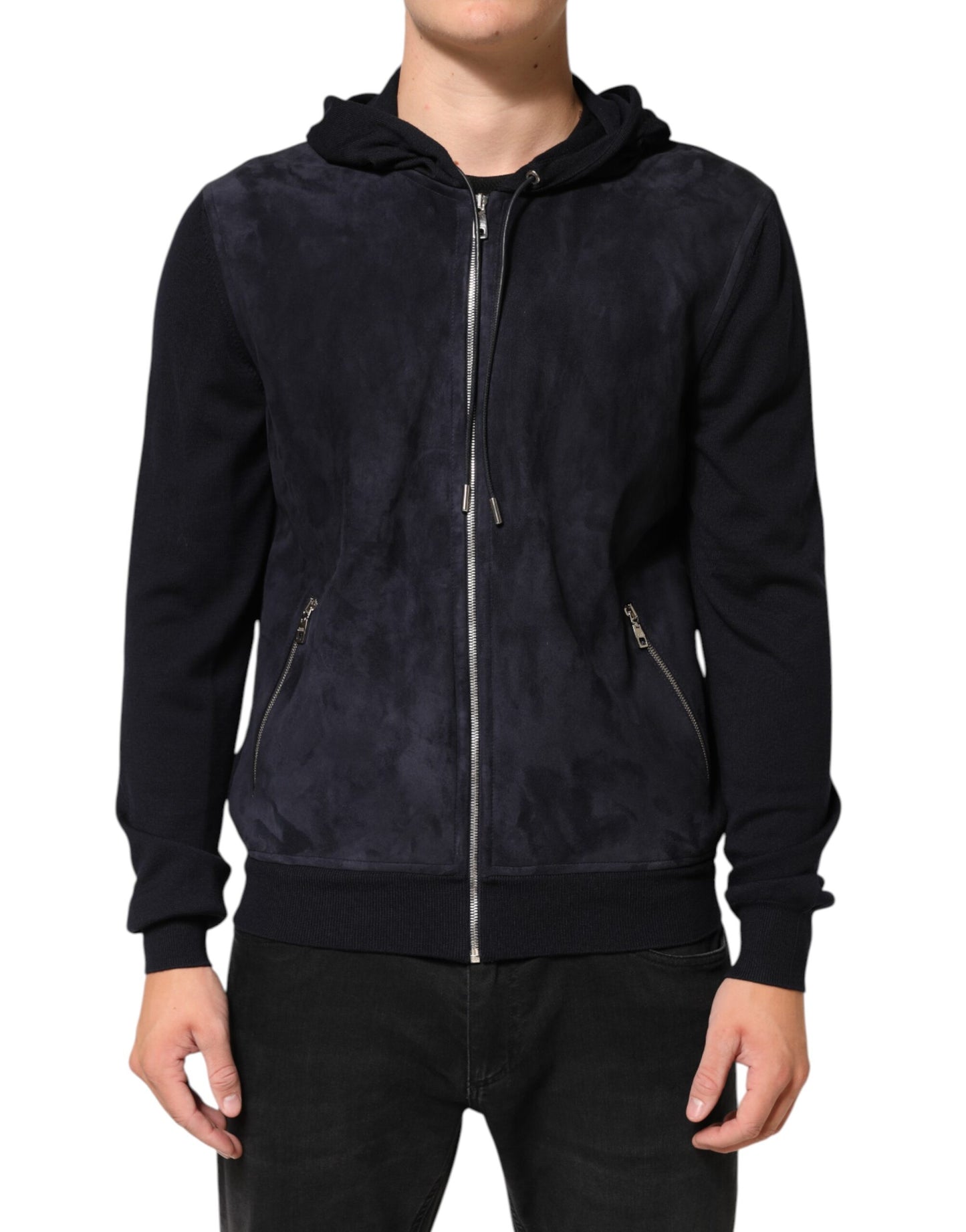 Dolce &amp; Gabbana – Schwarze Blousonjacke aus Leder mit durchgehendem Reißverschluss und Kapuze