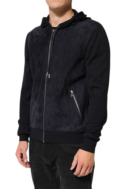 Dolce &amp; Gabbana – Schwarze Blousonjacke aus Leder mit durchgehendem Reißverschluss und Kapuze