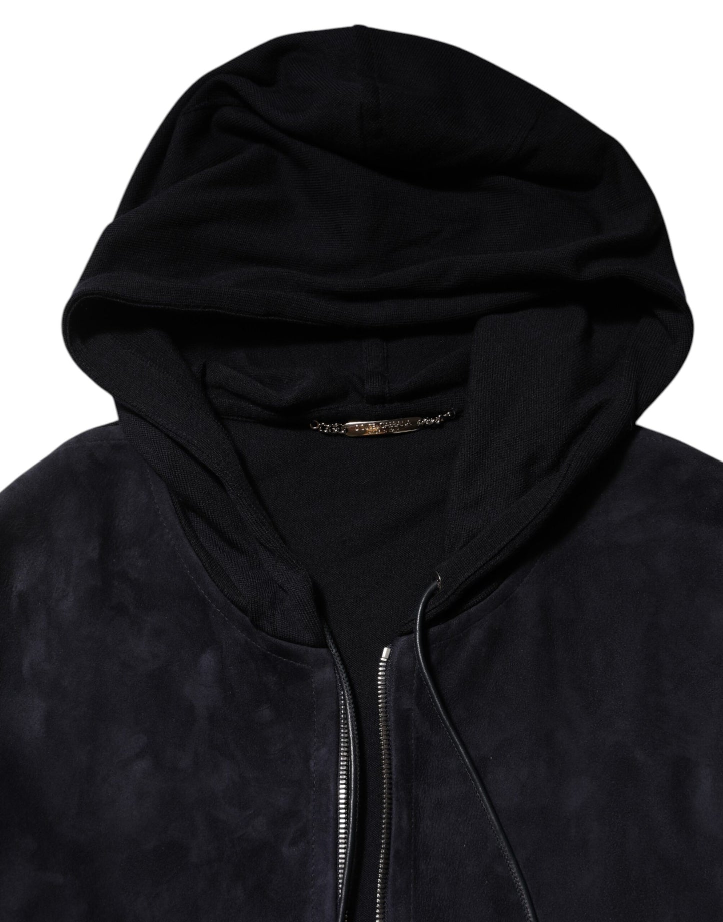 Dolce &amp; Gabbana – Schwarze Blousonjacke aus Leder mit durchgehendem Reißverschluss und Kapuze