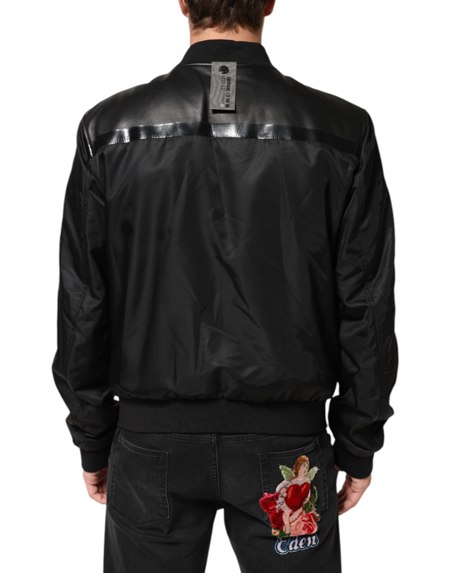 Dolce &amp; Gabbana – Schwarze Blousonjacke aus Leder und Nylon mit durchgehendem Reißverschluss