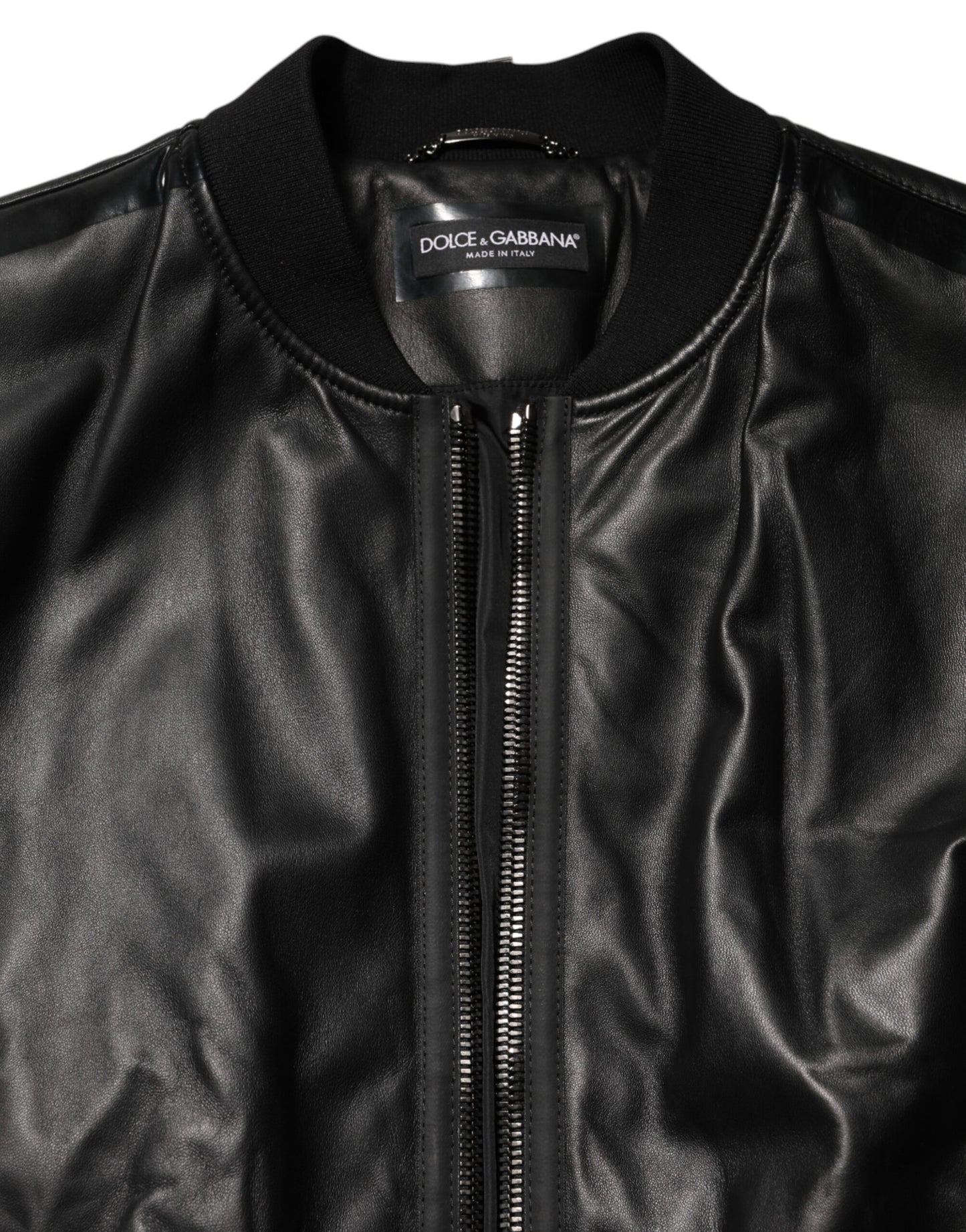 Dolce &amp; Gabbana – Schwarze Blousonjacke aus Leder und Nylon mit durchgehendem Reißverschluss
