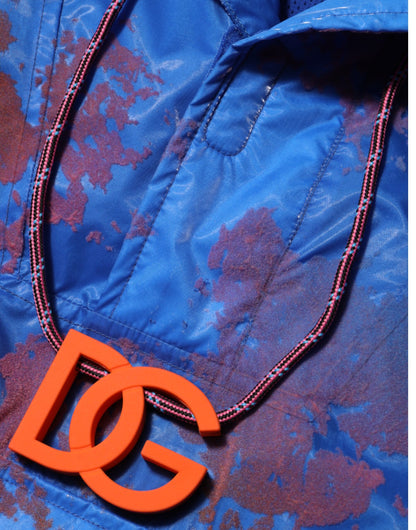 Dolce &amp; Gabbana – Blaue Sweatshirtjacke mit Batik-Logo und Kapuze