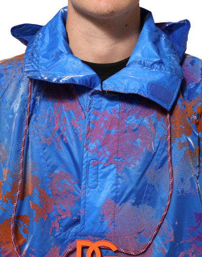 Dolce &amp; Gabbana – Blaue Sweatshirtjacke mit Batik-Logo und Kapuze