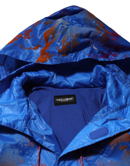 Dolce &amp; Gabbana – Blaue Sweatshirtjacke mit Batik-Logo und Kapuze