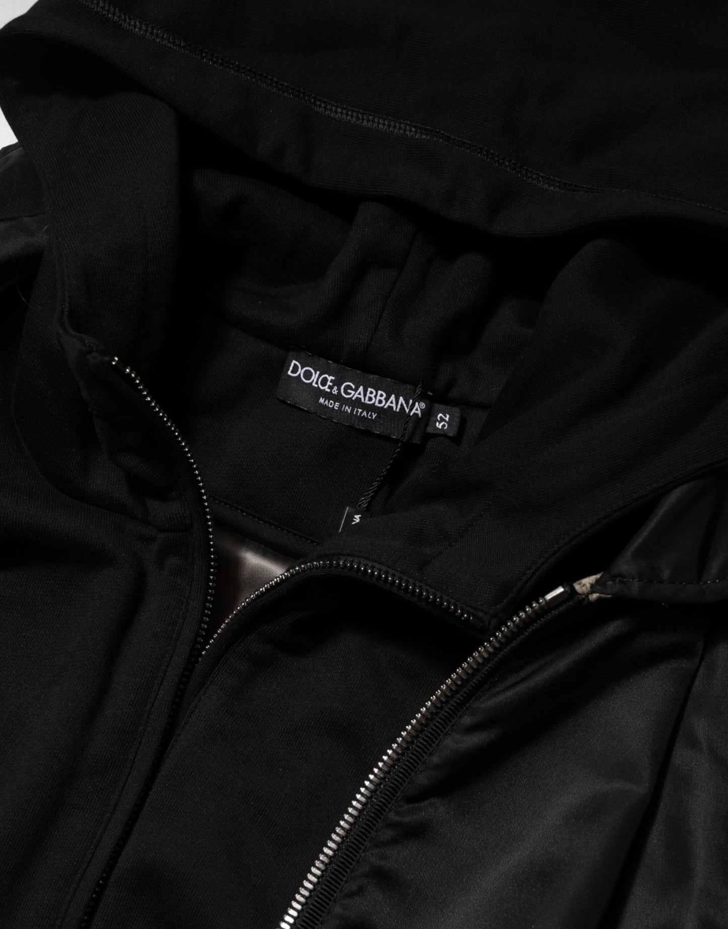 Dolce &amp; Gabbana – Schwarze Bomberjacke aus Baumwolle mit durchgehendem Reißverschluss und Kapuze