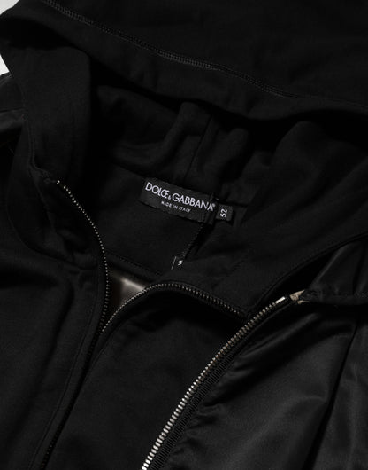 Dolce &amp; Gabbana – Schwarze Bomberjacke aus Baumwolle mit durchgehendem Reißverschluss und Kapuze