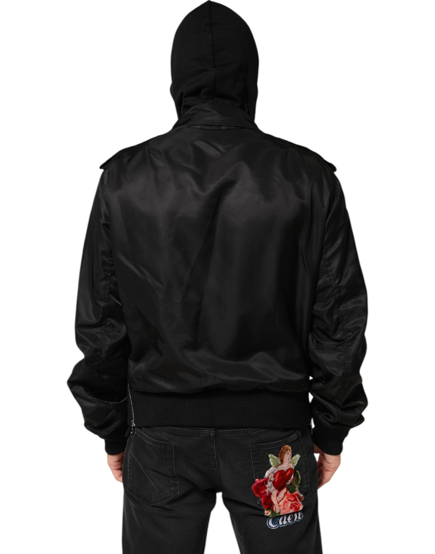 Dolce &amp; Gabbana – Schwarze Bomberjacke aus Baumwolle mit durchgehendem Reißverschluss und Kapuze