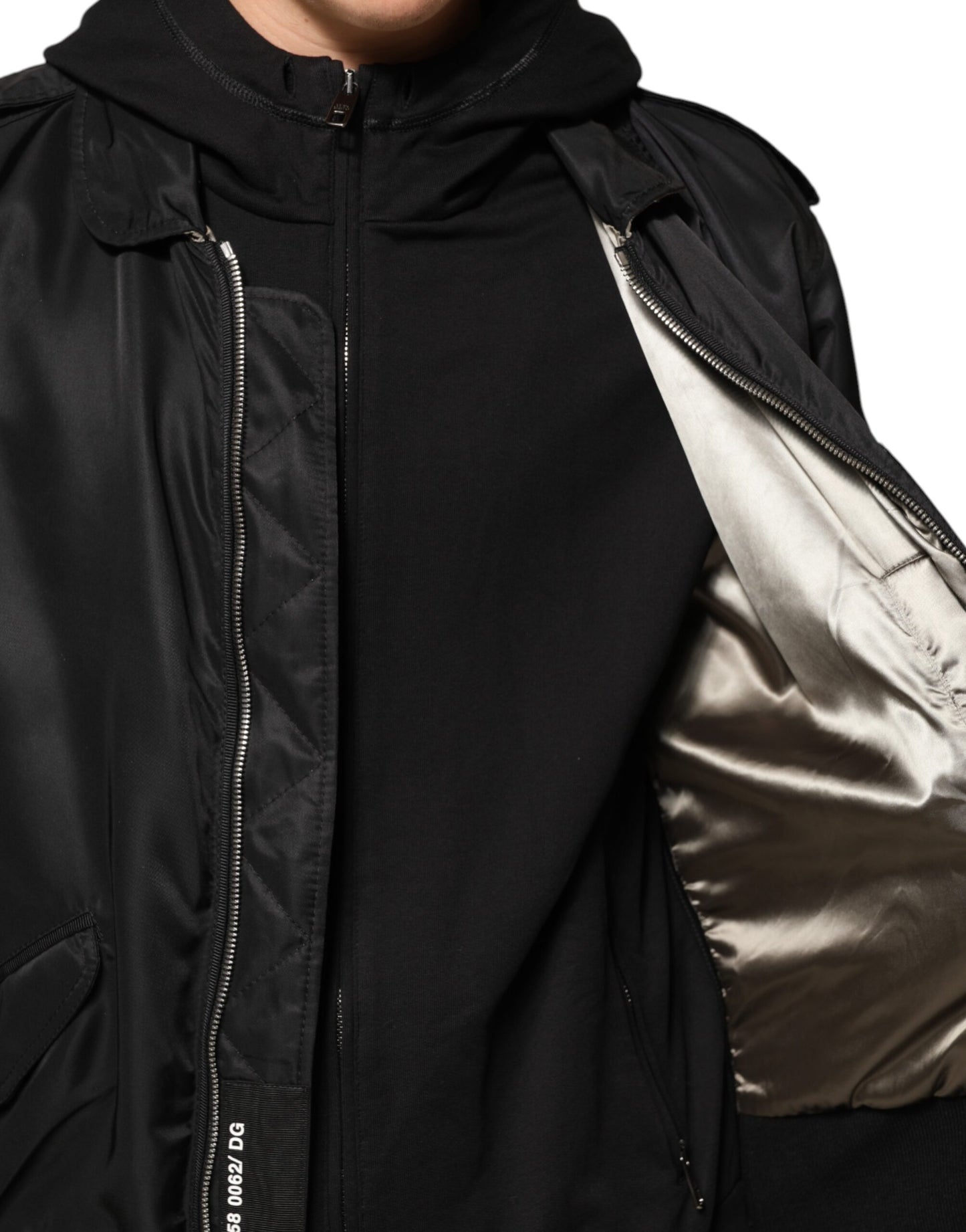 Dolce &amp; Gabbana – Schwarze Bomberjacke aus Baumwolle mit durchgehendem Reißverschluss und Kapuze