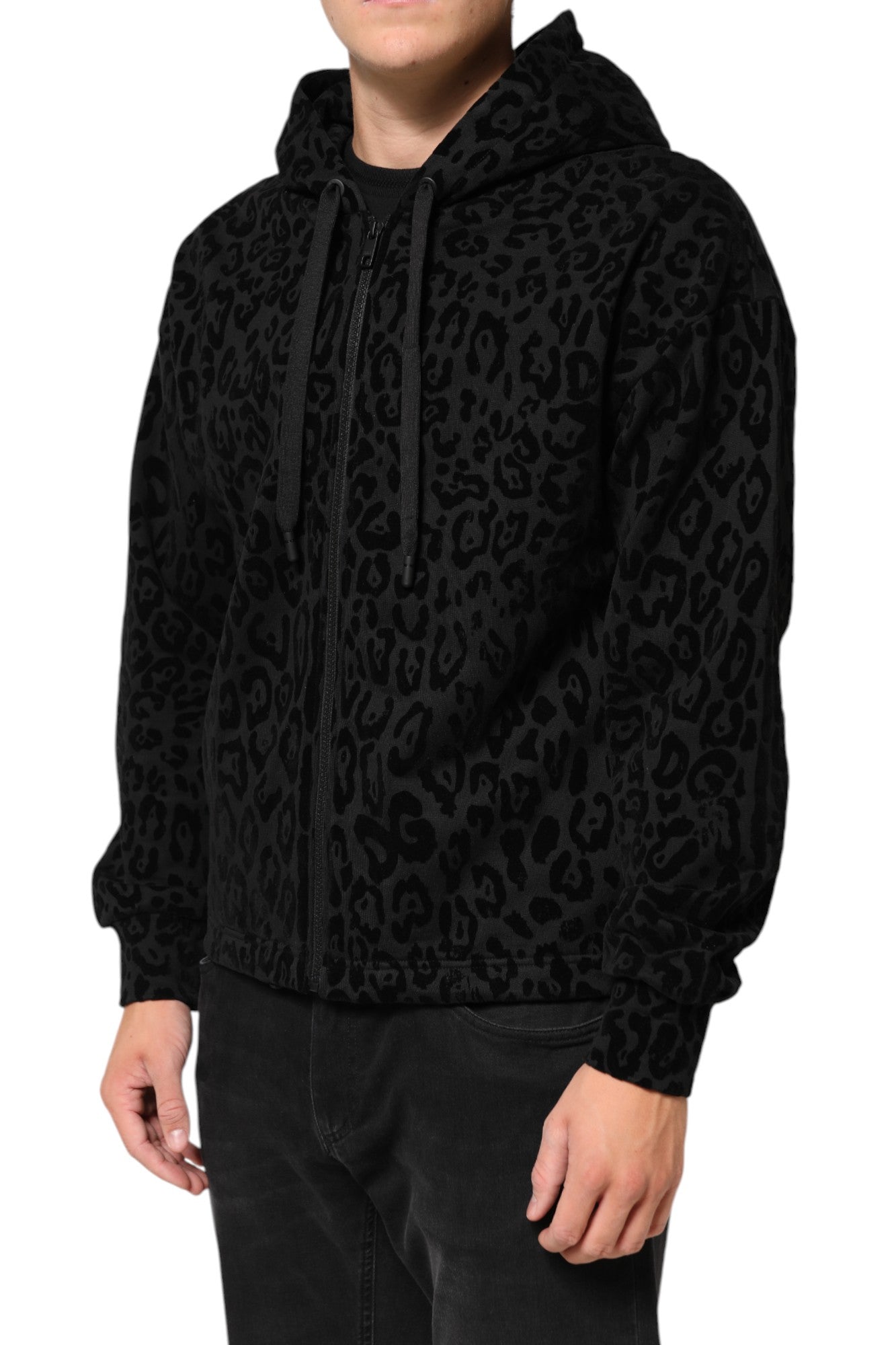 Dolce &amp; Gabbana – Schwarze Bomberjacke aus Baumwolle mit durchgehendem Reißverschluss und Kapuze