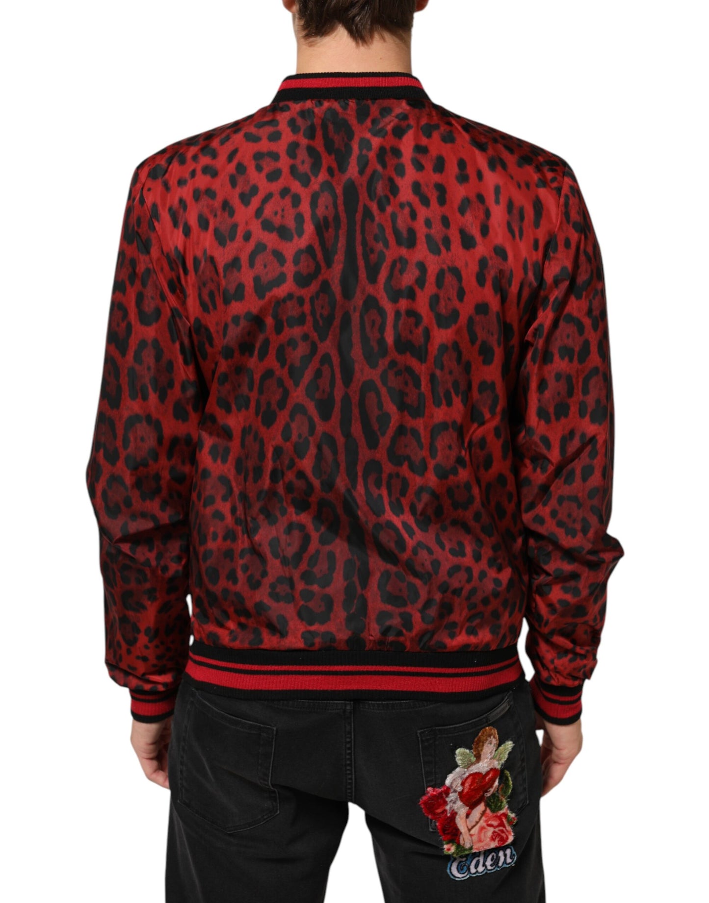 Dolce &amp; Gabbana – Bomberjacke mit durchgehendem Reißverschluss und rotem Leopardenmuster für Herren