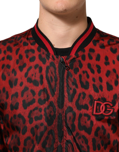 Dolce &amp; Gabbana – Bomberjacke mit durchgehendem Reißverschluss und rotem Leopardenmuster für Herren