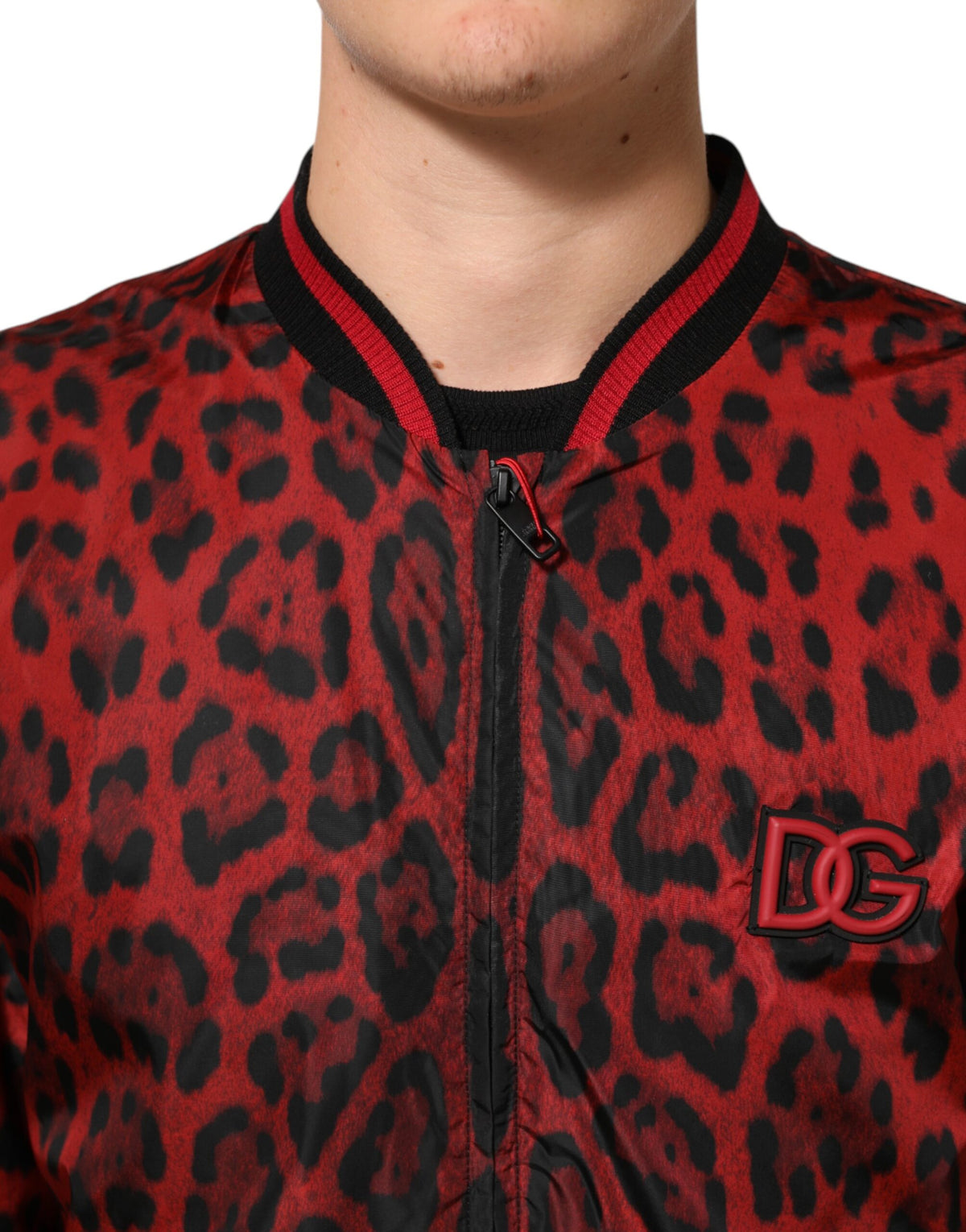 Dolce &amp; Gabbana – Bomberjacke mit durchgehendem Reißverschluss und rotem Leopardenmuster für Herren