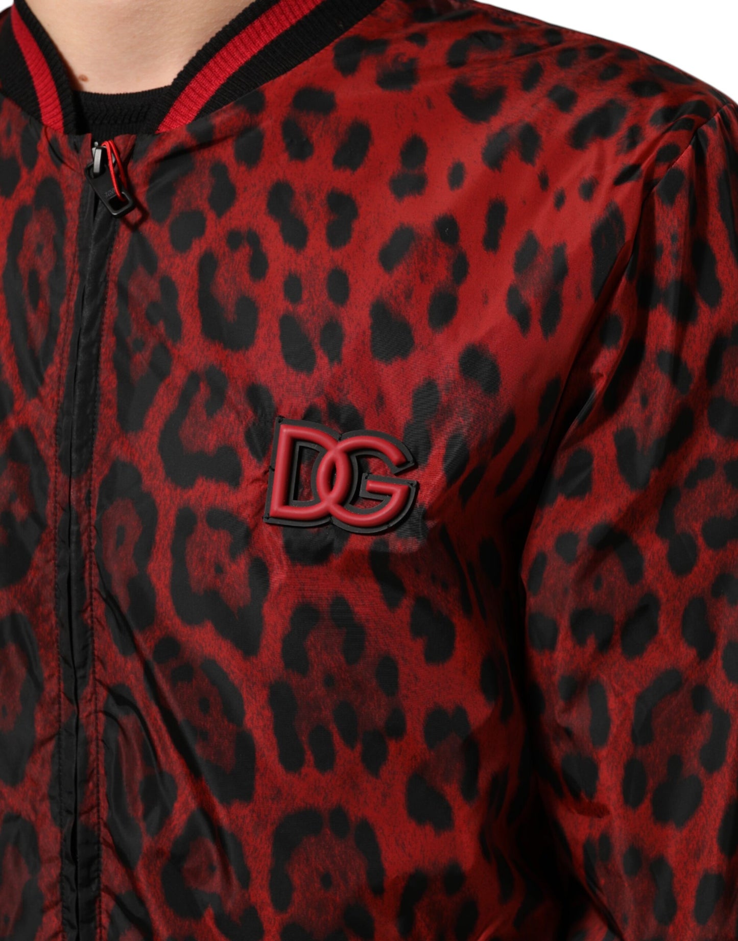 Dolce &amp; Gabbana – Bomberjacke mit durchgehendem Reißverschluss und rotem Leopardenmuster für Herren