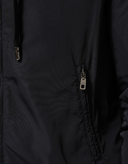 Dolce &amp; Gabbana – Blaue Bomberjacke mit durchgehendem Reißverschluss und Kapuze