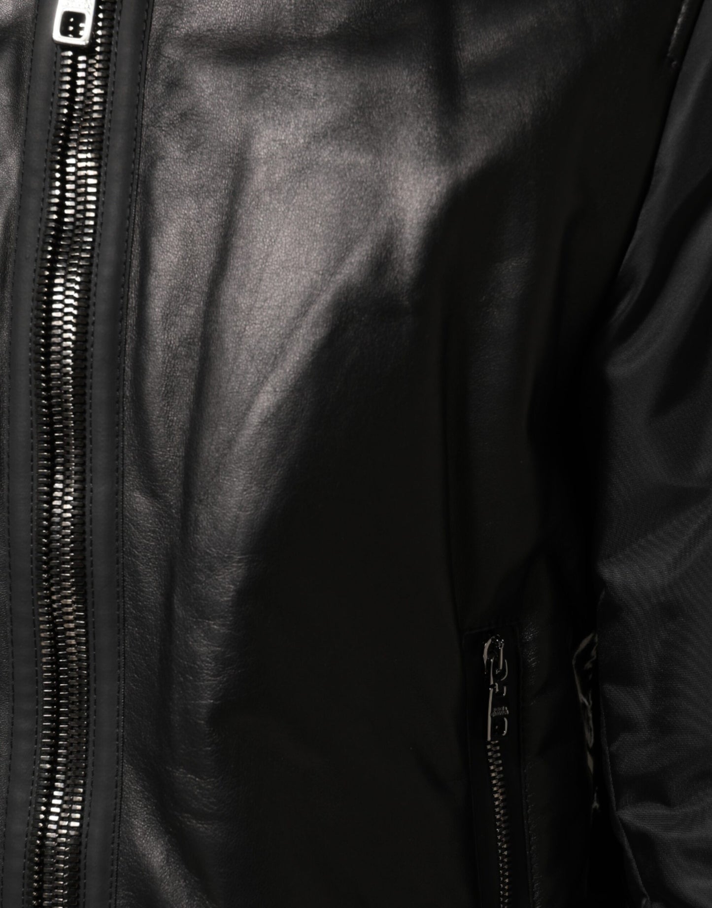 Dolce &amp; Gabbana – Schwarze Blousonjacke aus Leder und Nylon mit durchgehendem Reißverschluss
