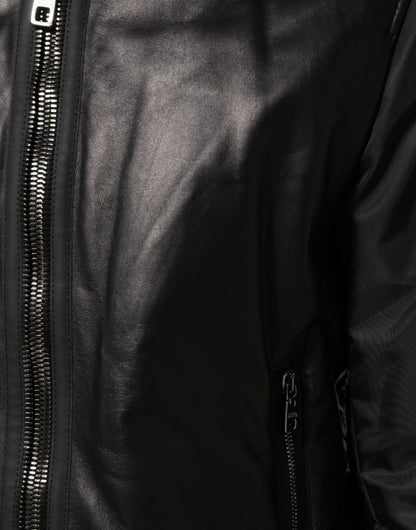 Dolce &amp; Gabbana – Schwarze Blousonjacke aus Leder und Nylon mit durchgehendem Reißverschluss