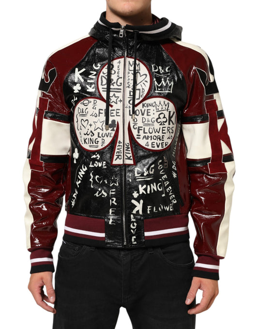 Dolce &amp; Gabbana – Mehrfarbige Bikerjacke aus Leder mit Kapuze von DG King für Herren