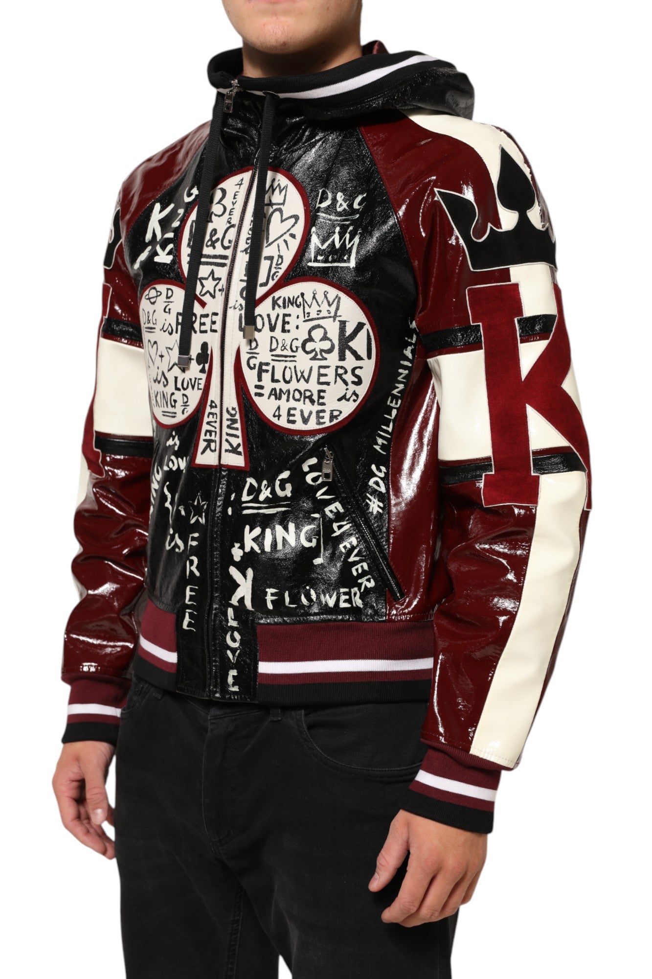 Dolce &amp; Gabbana – Mehrfarbige Bikerjacke aus Leder mit Kapuze von DG King für Herren