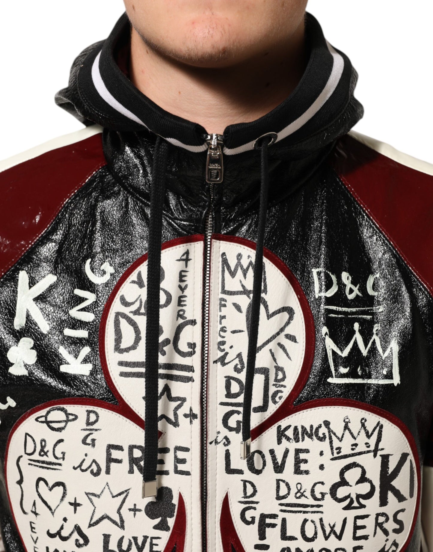 Dolce &amp; Gabbana – Mehrfarbige Bikerjacke aus Leder mit Kapuze von DG King für Herren