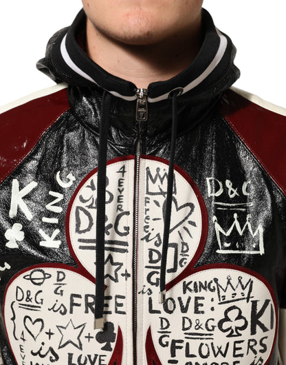 Dolce &amp; Gabbana – Mehrfarbige Bikerjacke aus Leder mit Kapuze von DG King für Herren