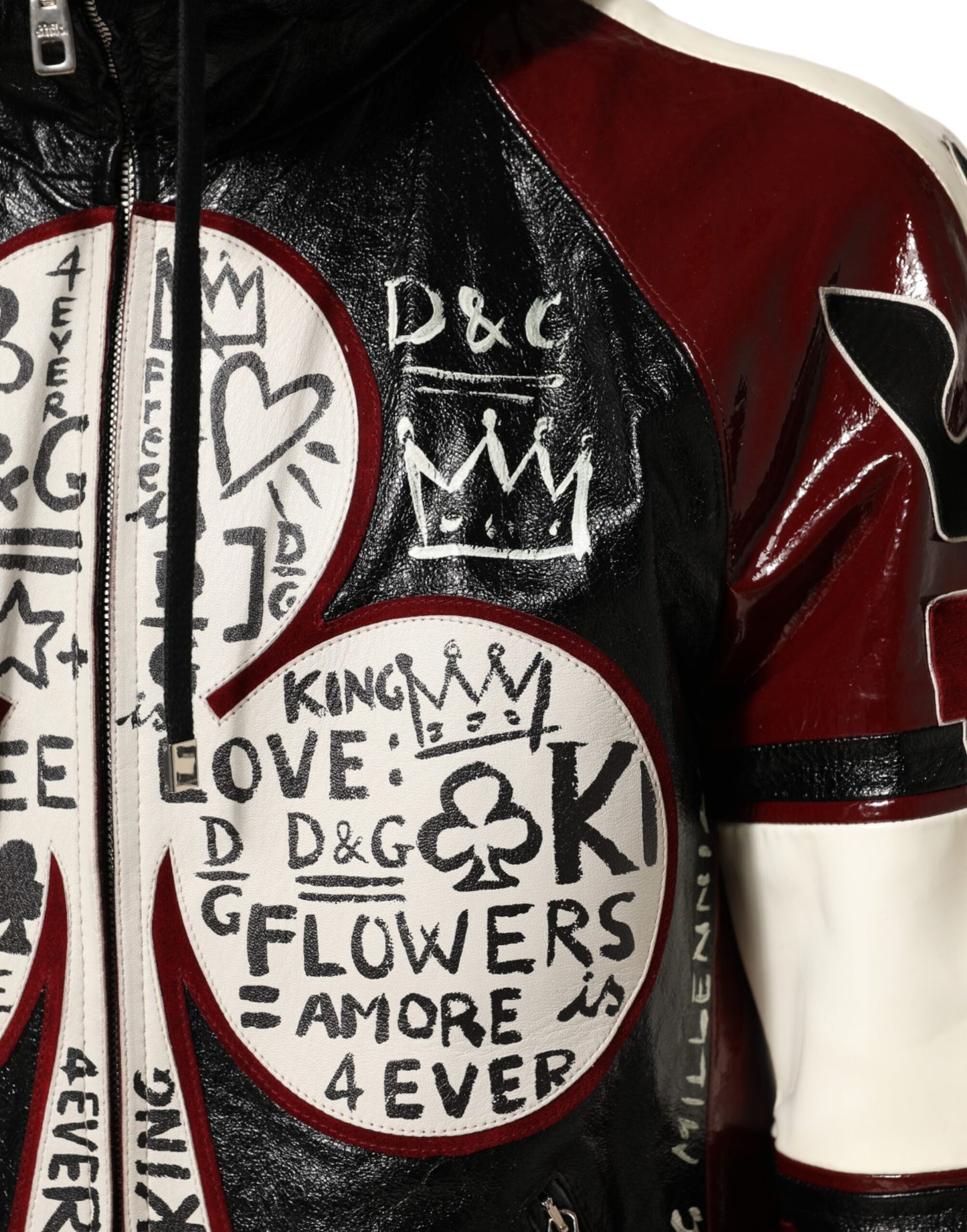 Dolce &amp; Gabbana – Mehrfarbige Bikerjacke aus Leder mit Kapuze von DG King für Herren