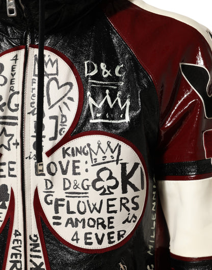 Dolce &amp; Gabbana – Mehrfarbige Bikerjacke aus Leder mit Kapuze von DG King für Herren