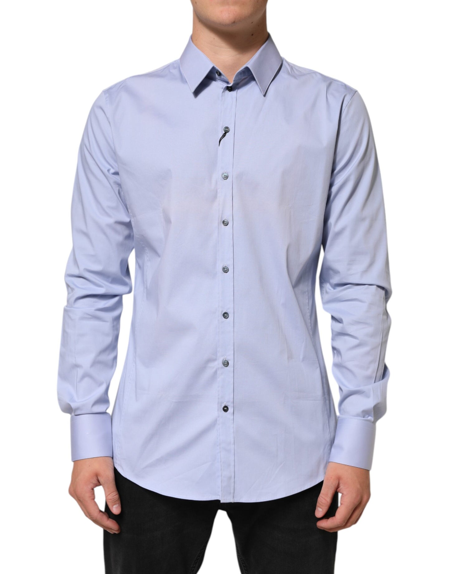 Dolce &amp; Gabbana Blaues SICILIA Herrenhemd aus Baumwolle