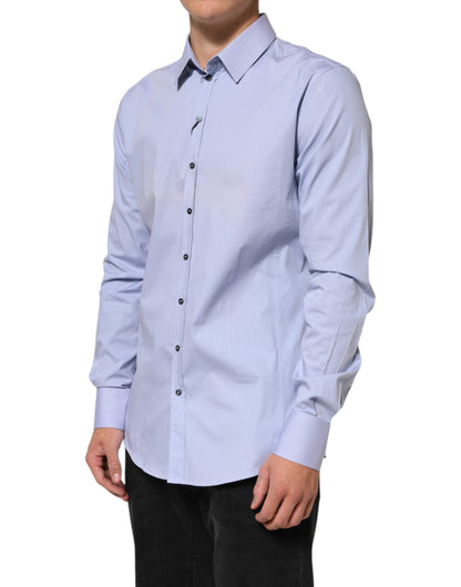 Dolce &amp; Gabbana Blaues SICILIA Herrenhemd aus Baumwolle