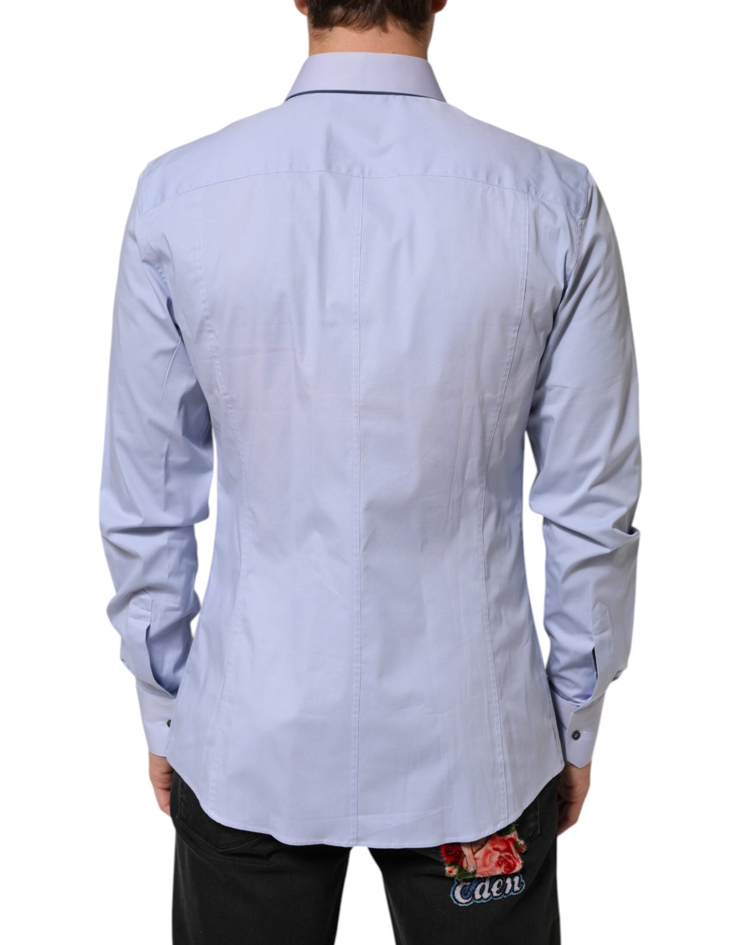 Dolce &amp; Gabbana Blaues SICILIA Herrenhemd aus Baumwolle
