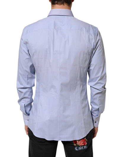 Dolce &amp; Gabbana Blaues SICILIA Herrenhemd aus Baumwolle