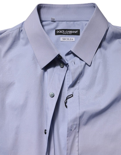 Dolce &amp; Gabbana Blaues SICILIA Herrenhemd aus Baumwolle