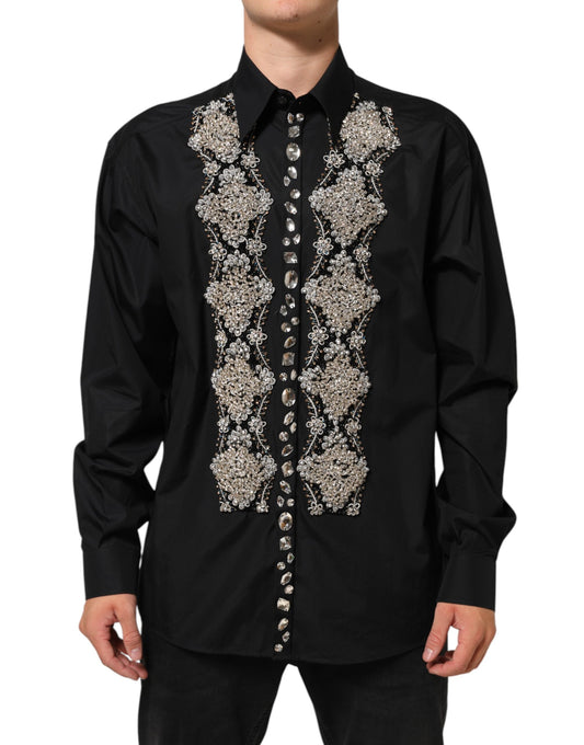 Dolce &amp; Gabbana – Schwarzes, besticktes Herrenhemd