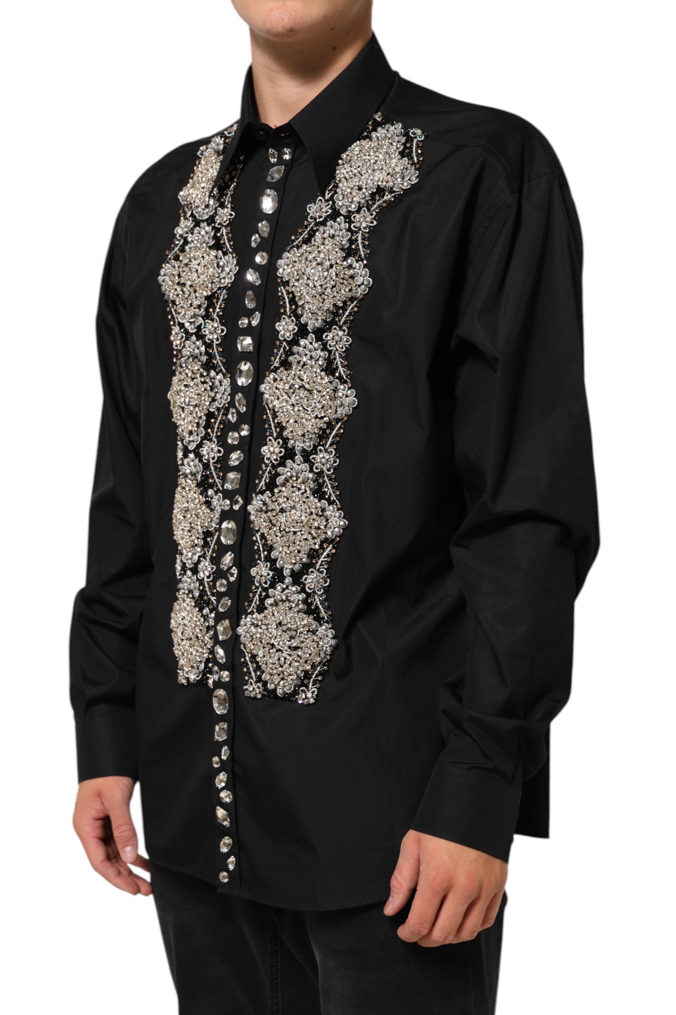 Dolce &amp; Gabbana – Schwarzes, besticktes Herrenhemd