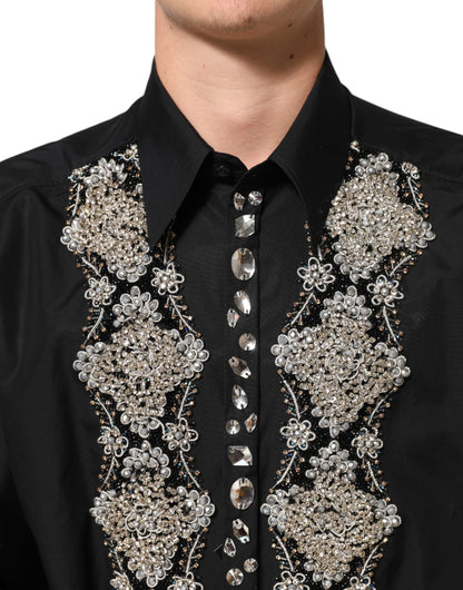 Dolce &amp; Gabbana – Schwarzes, besticktes Herrenhemd
