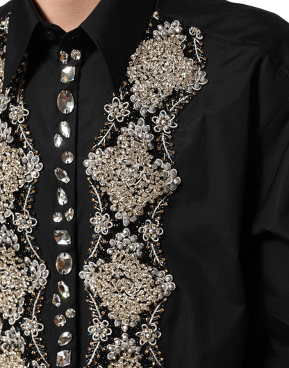 Dolce &amp; Gabbana – Schwarzes, besticktes Herrenhemd
