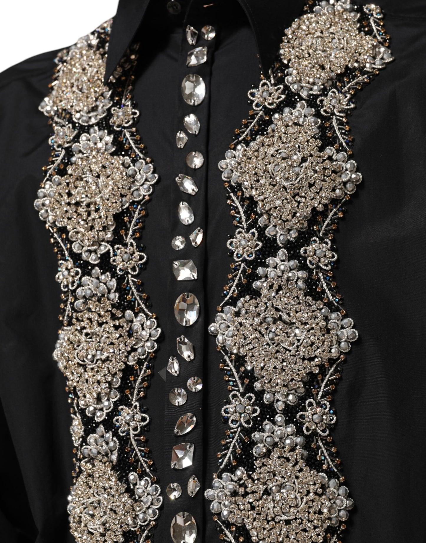 Dolce &amp; Gabbana – Schwarzes, besticktes Herrenhemd
