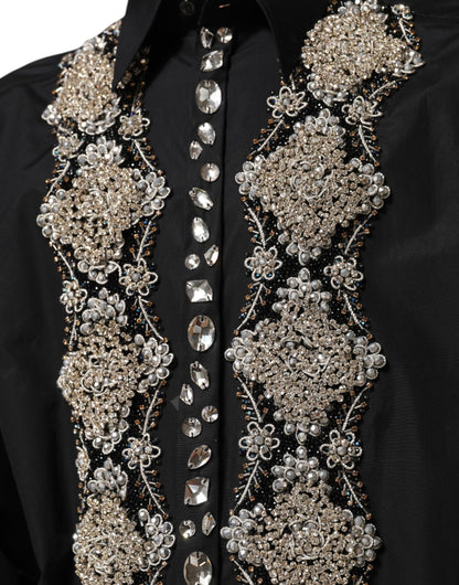 Dolce &amp; Gabbana – Schwarzes, besticktes Herrenhemd