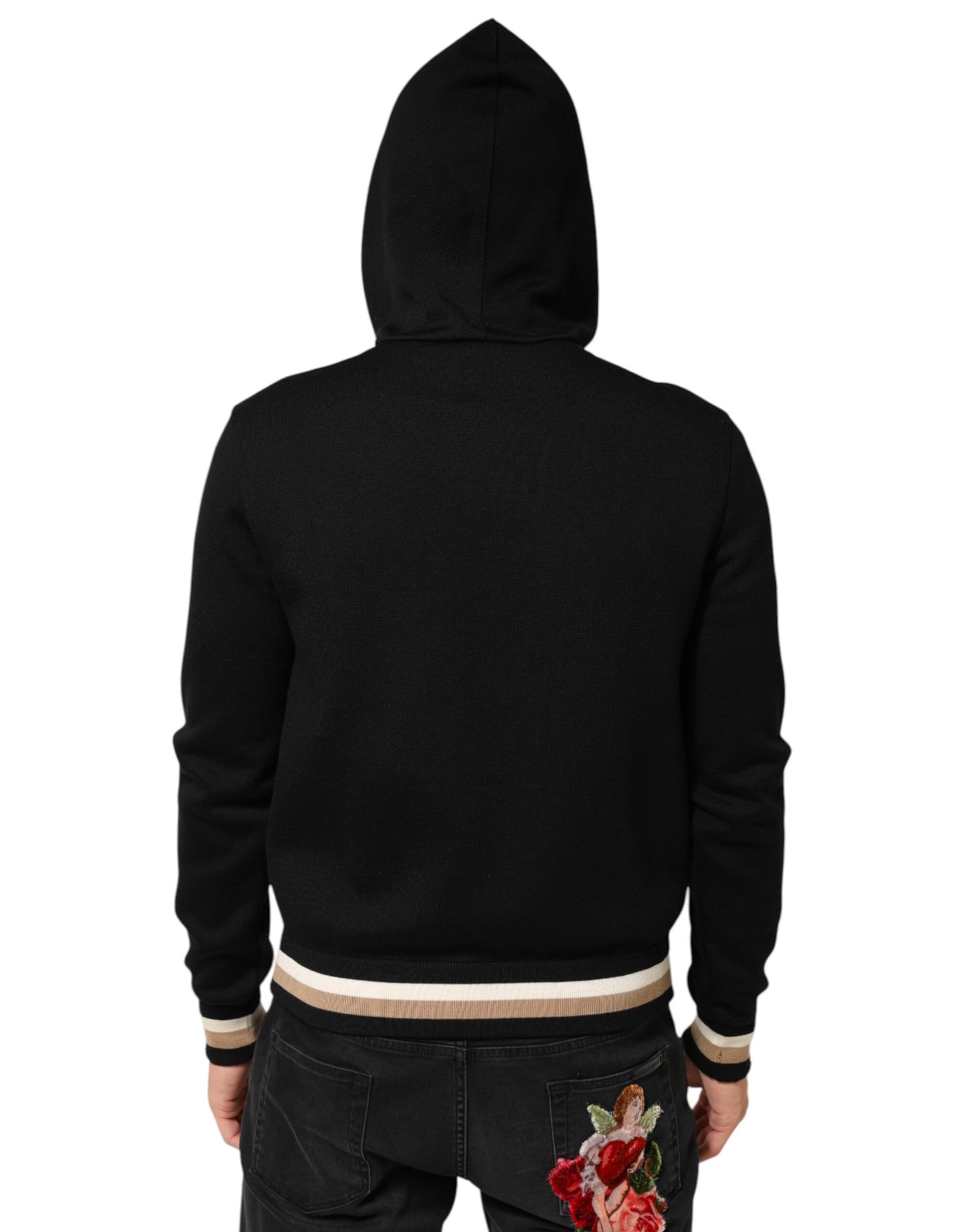 Dolce &amp; Gabbana – Schwarzes Sweatshirt mit Leoparden-Logo und Kapuze