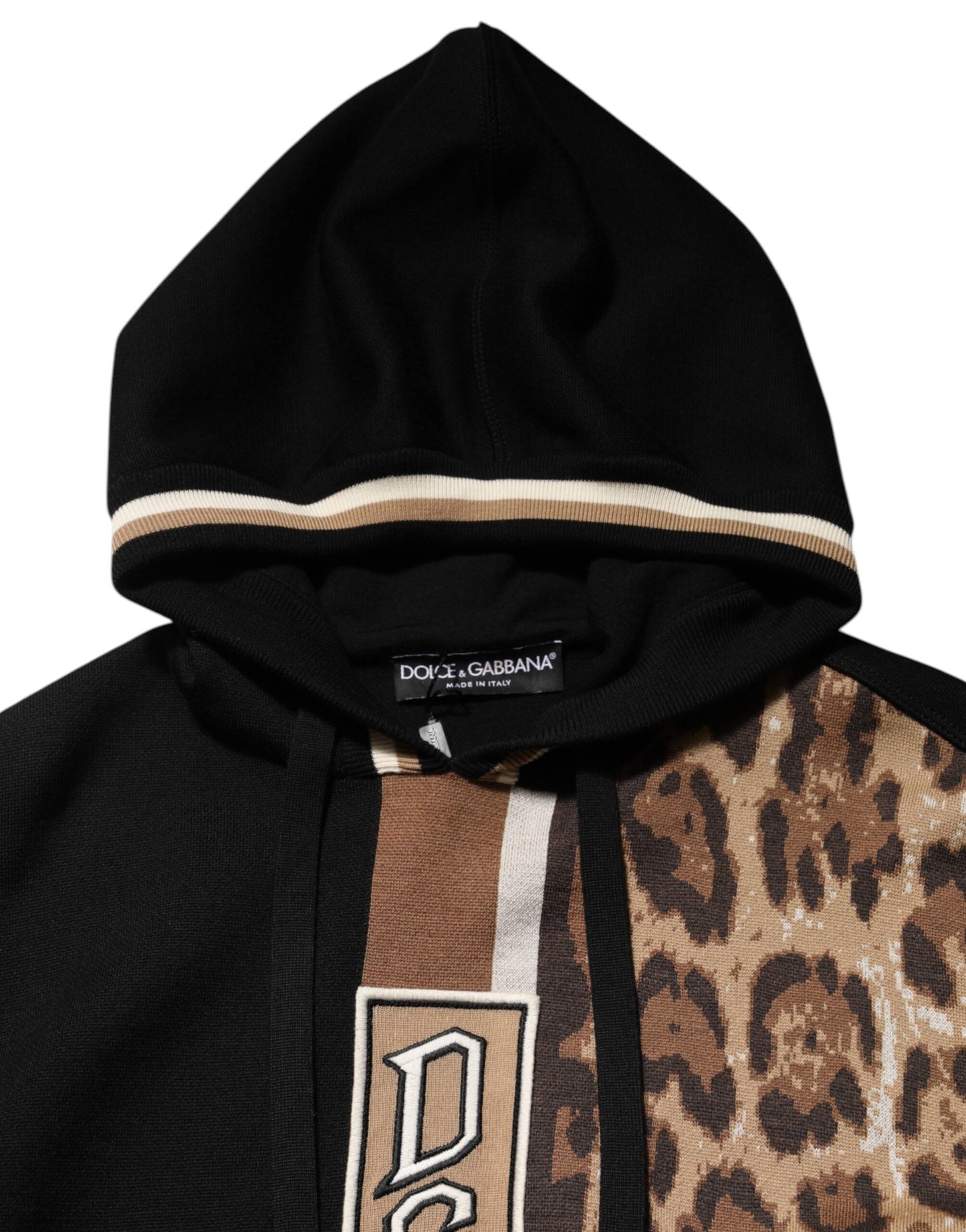 Dolce &amp; Gabbana – Schwarzes Sweatshirt mit Leoparden-Logo und Kapuze