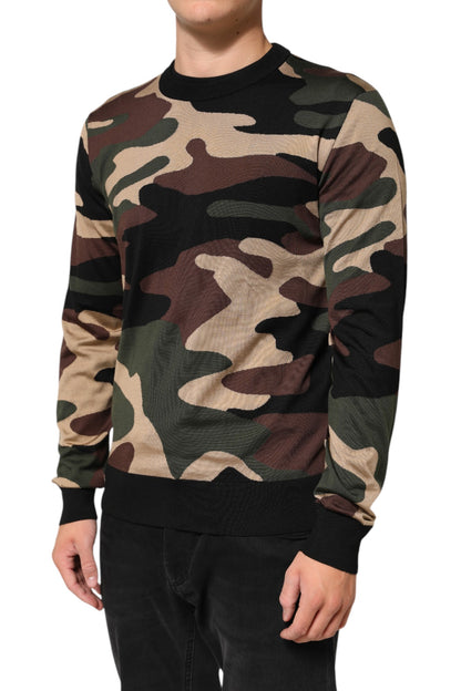 Dolce &amp; Gabbana Multicolor Camouflage Rundhalspullover für Herren