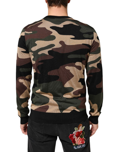 Dolce &amp; Gabbana Multicolor Camouflage Rundhalspullover für Herren