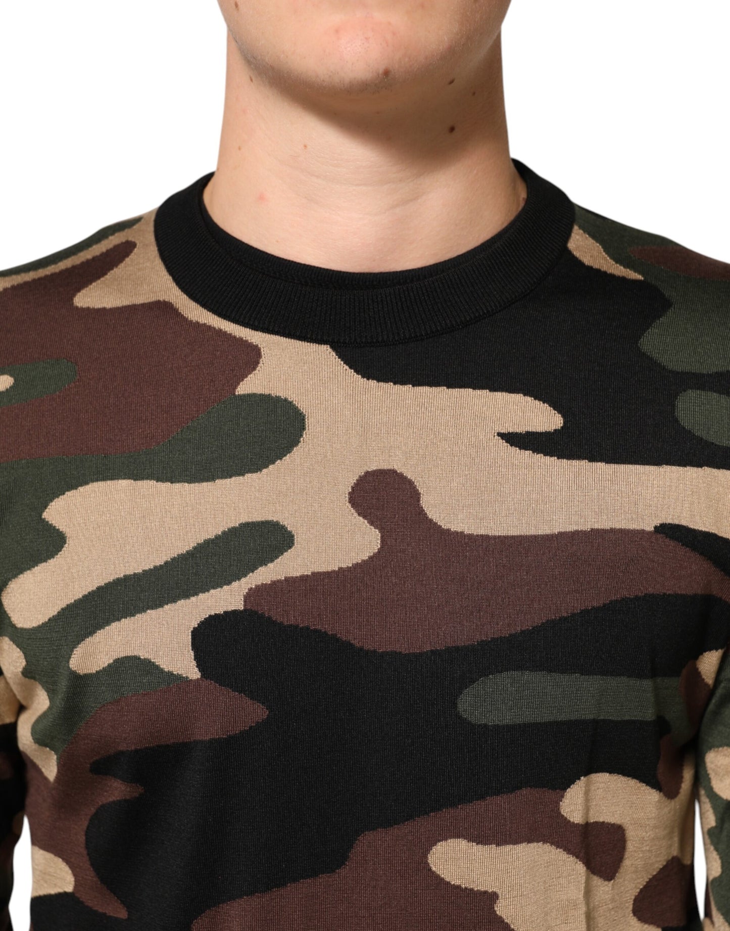 Dolce &amp; Gabbana Multicolor Camouflage Rundhalspullover für Herren