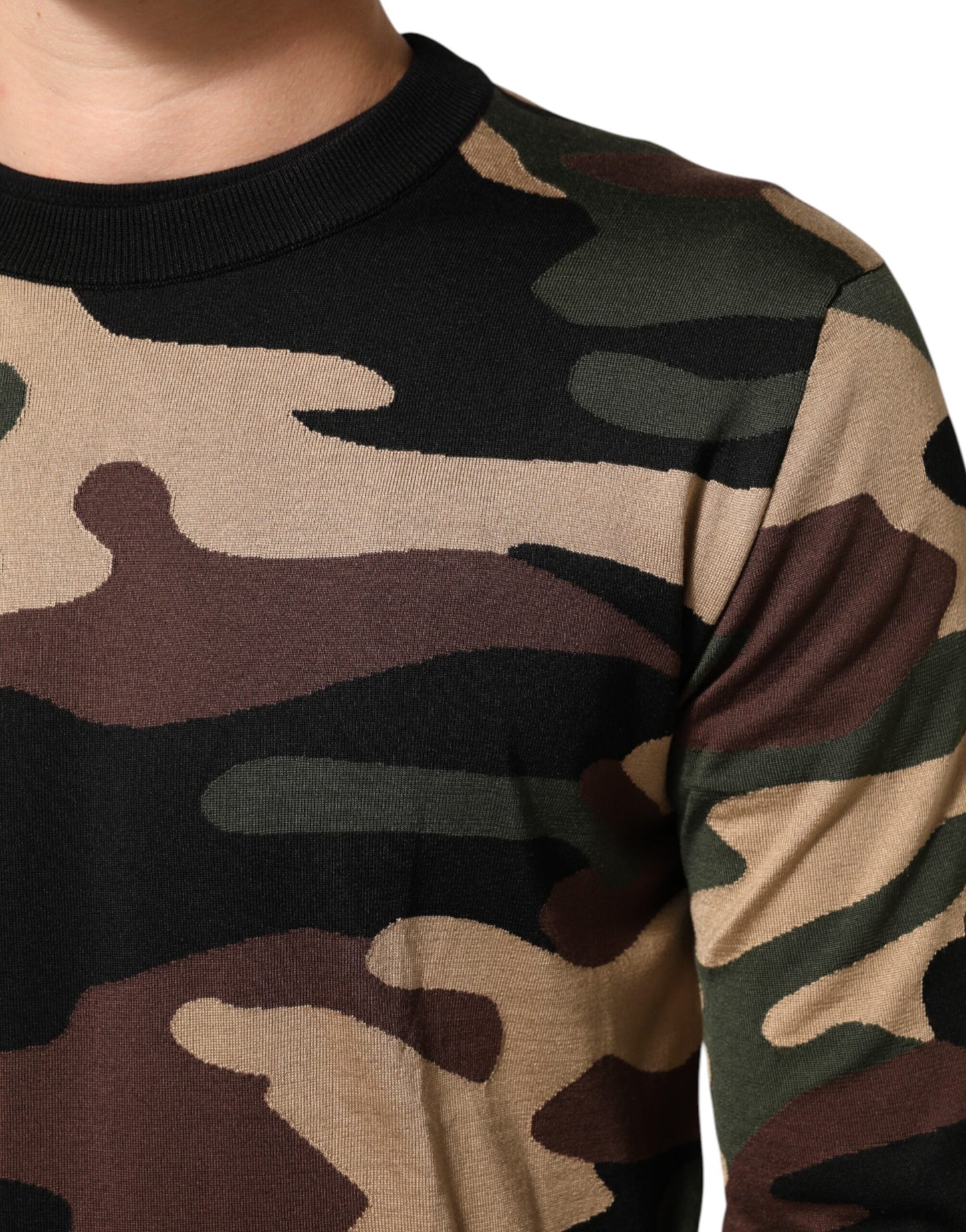 Dolce &amp; Gabbana Multicolor Camouflage Rundhalspullover für Herren