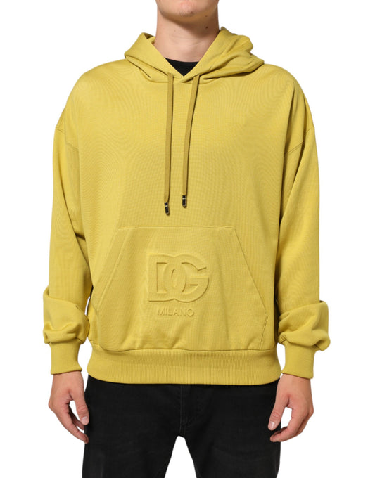 Dolce &amp; Gabbana Gelbes Logo-Sweatshirt aus Baumwolle mit Kapuze