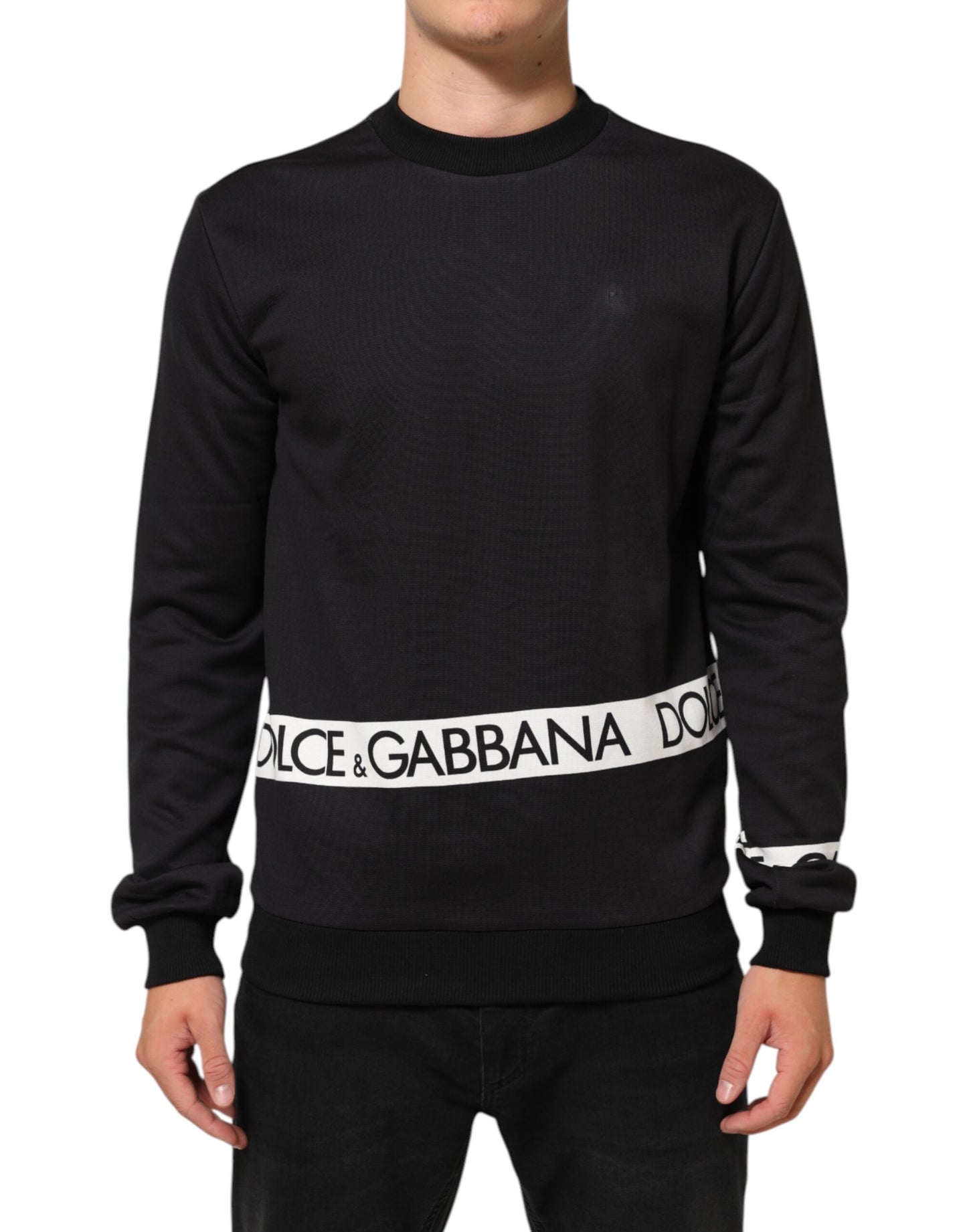 Dolce &amp; Gabbana Herren-Sweatshirt mit Rundhalsausschnitt und schwarzem Logo