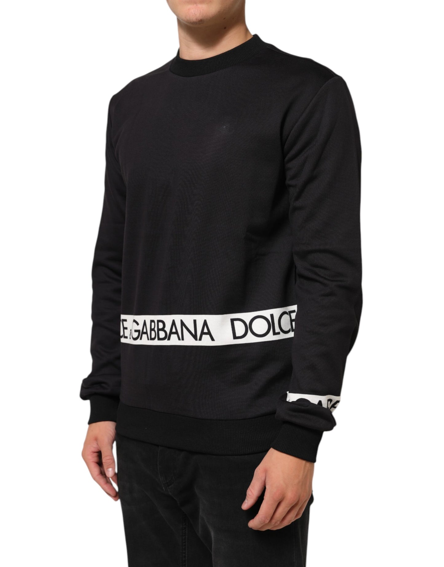 Dolce &amp; Gabbana Herren-Sweatshirt mit Rundhalsausschnitt und schwarzem Logo