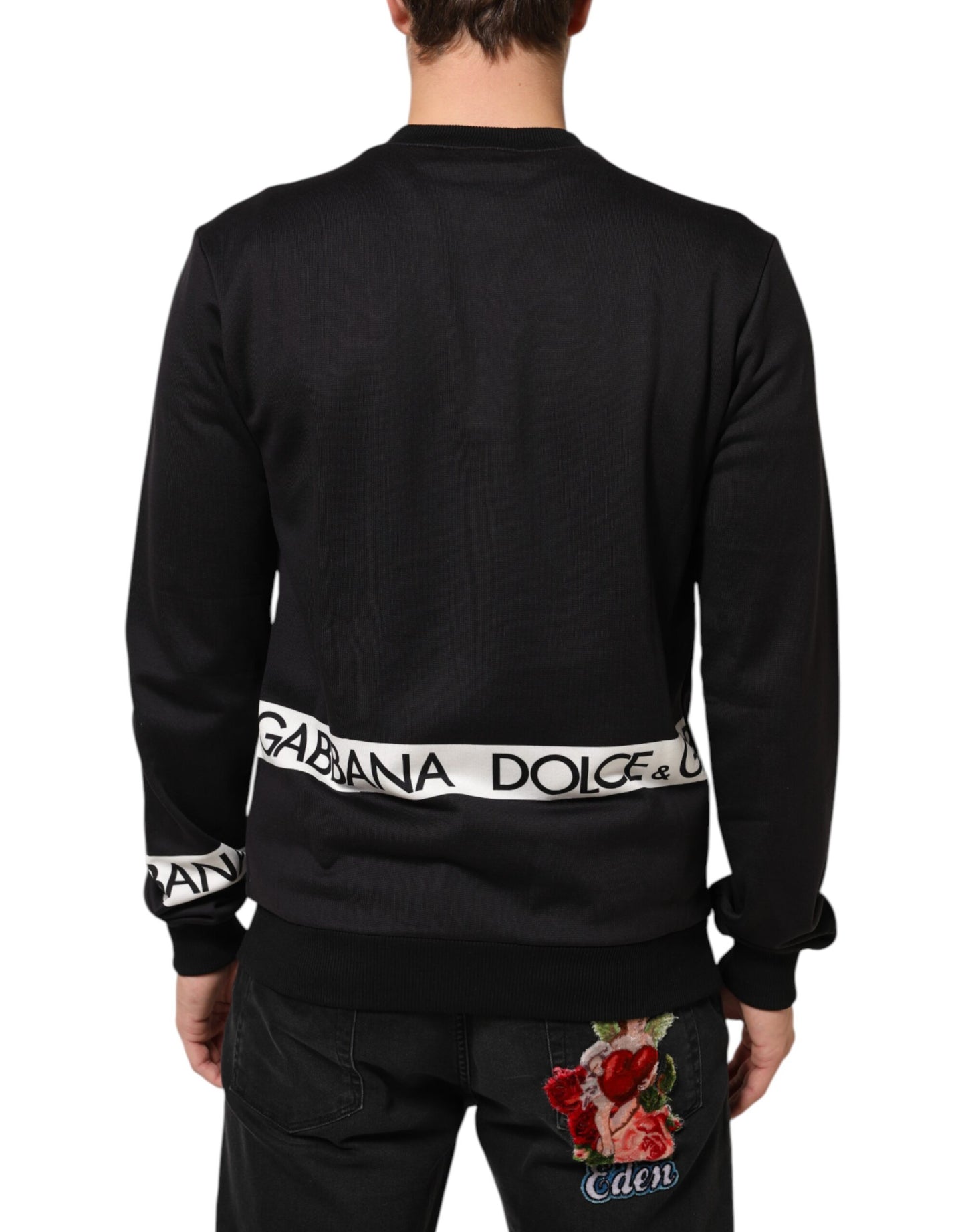 Dolce &amp; Gabbana Herren-Sweatshirt mit Rundhalsausschnitt und schwarzem Logo