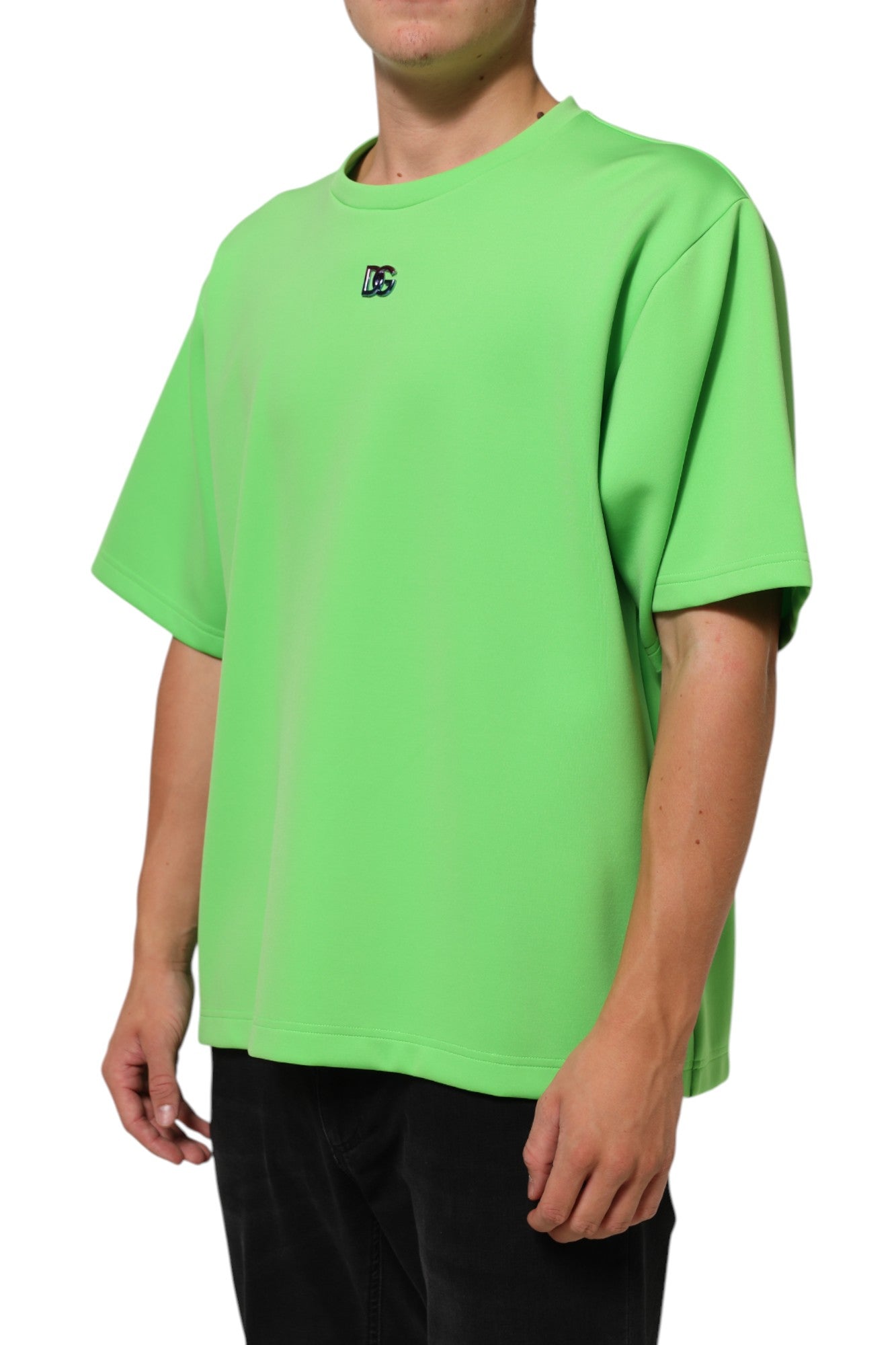 Dolce &amp; Gabbana – Grünes T-Shirt mit Rundhalsausschnitt und kurzen Ärmeln und Logo