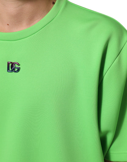 Dolce &amp; Gabbana – Grünes T-Shirt mit Rundhalsausschnitt und kurzen Ärmeln und Logo