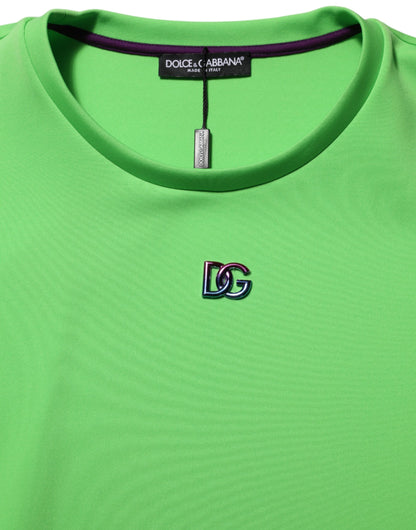 Dolce &amp; Gabbana – Grünes T-Shirt mit Rundhalsausschnitt und kurzen Ärmeln und Logo